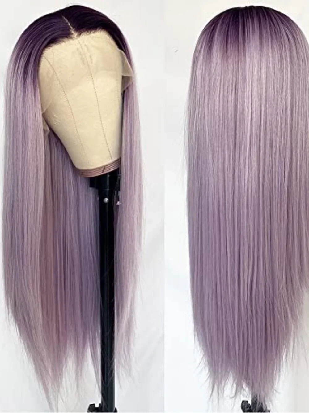 Synthetic Lace Front Wigs Ombre Purple Long Straight Wig | 26 Inch Lilac Long